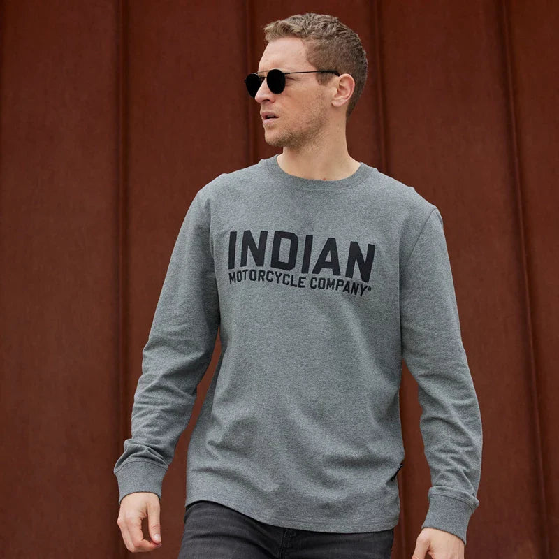 Men's Chain Stitch Emroidery Long Sleeve T-Shirt - Gray