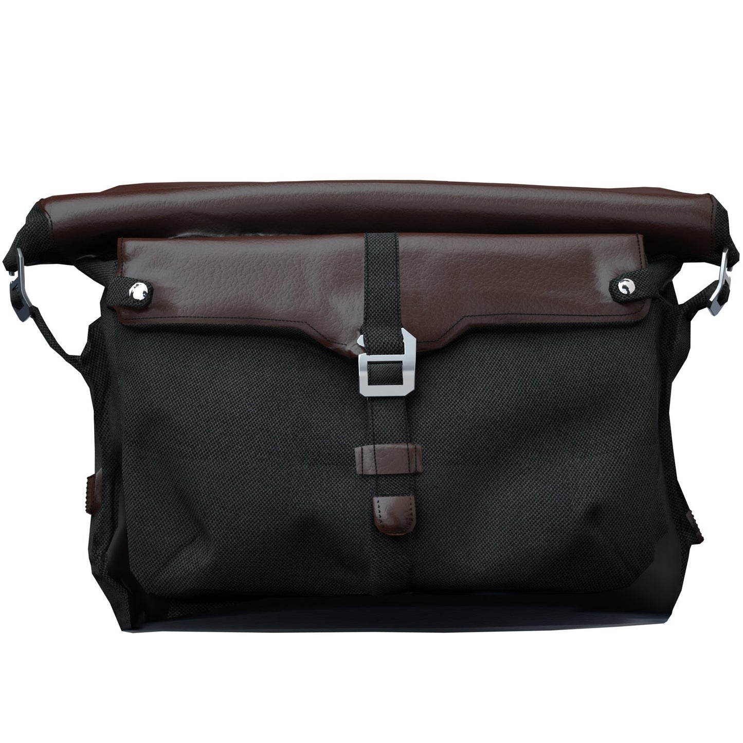 All-Weather Vinyl Messenger Bag with Shoulder Strap -Black/Brown