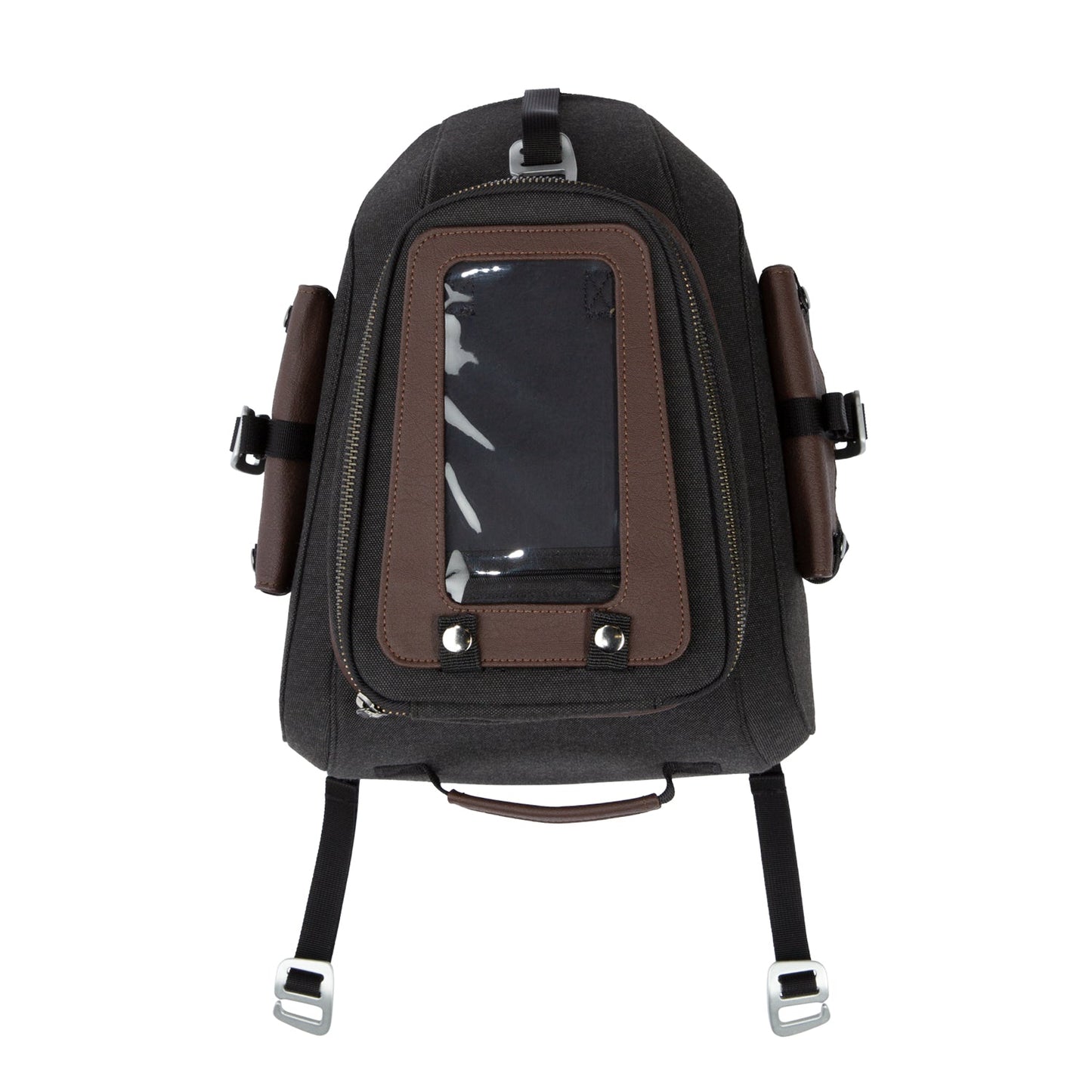 All-Weather Vinyl Tank Bag with Protective Phone Pocket -Gray/Brown