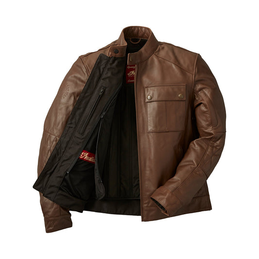 Men's Leather Getaway Riding Jacket with Removable Liner -Brown