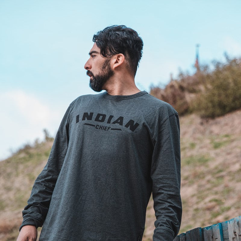 Men's Chief Long Sleeve Logo T-Shirt -Charcoal