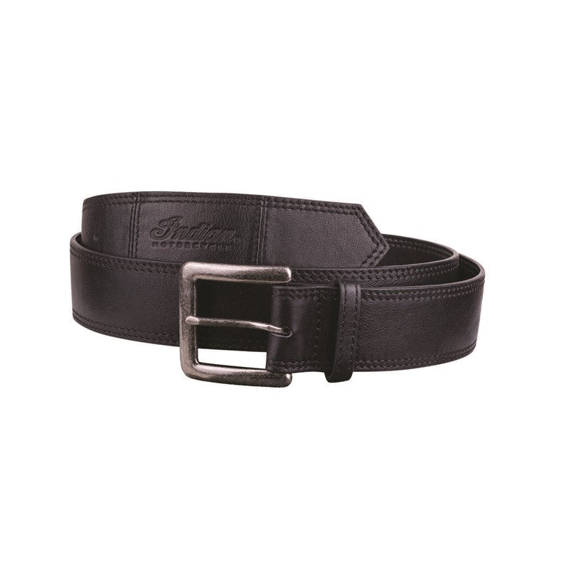 Leather Belt with Embossed Script Logo -Black